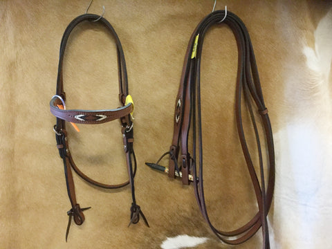 Jose Gonzalez Indian Feather Stitched Headstall with Reins