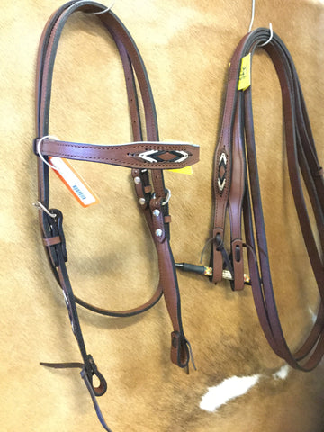 Jose Gonzalez Indian Feather Stitched Headstall with Reins